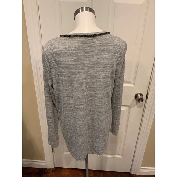Juicy Couture Gray Heathered Knit Top w/ Jewel Neckline, Size Large - Picture 5 of 7